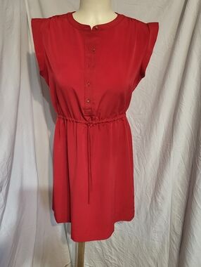 Covington Red Sleeveless Drawstring Waist Dress, Size Medium Petit